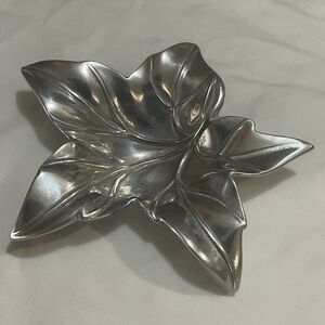 Silver Leaf-Shaped Decorative Dish Aluminum by Bruce Fox